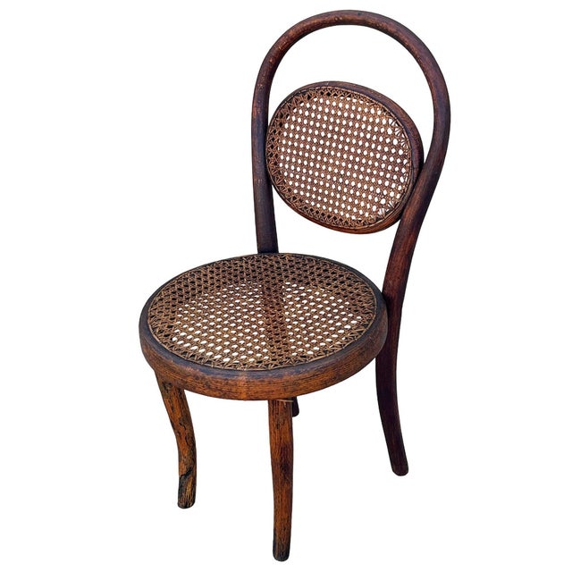 Victorian Vienna Secession Bent Oak & Cane Bistro Children's Chair Attributed to Thonet No.015 For Sale - Image 3 of 8