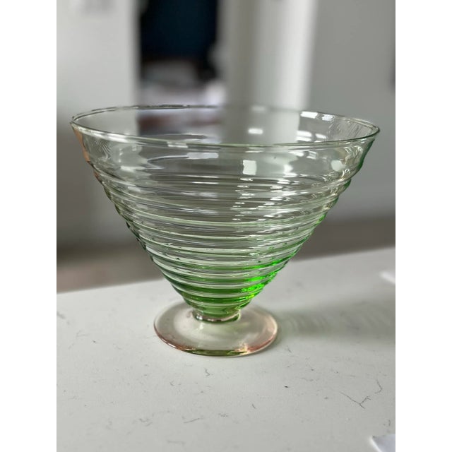 1940s 1940s Watermelon Glass Ribbed Fruit Bowl For Sale - Image 5 of 11