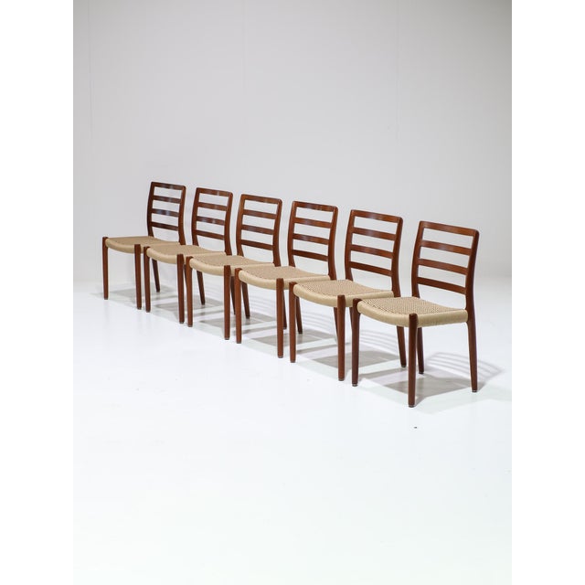 Vintage Model 85 Dining Chairs in Teak and Papercord by N.O. Møller for J.L. Møllers, 1960s, Set of 6 For Sale - Image 17 of 17