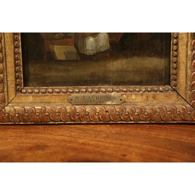 Late 18th Century Pair of 18th Century French Genre Paintings in Carved Gilt Frames For Sale - Image 5 of 9