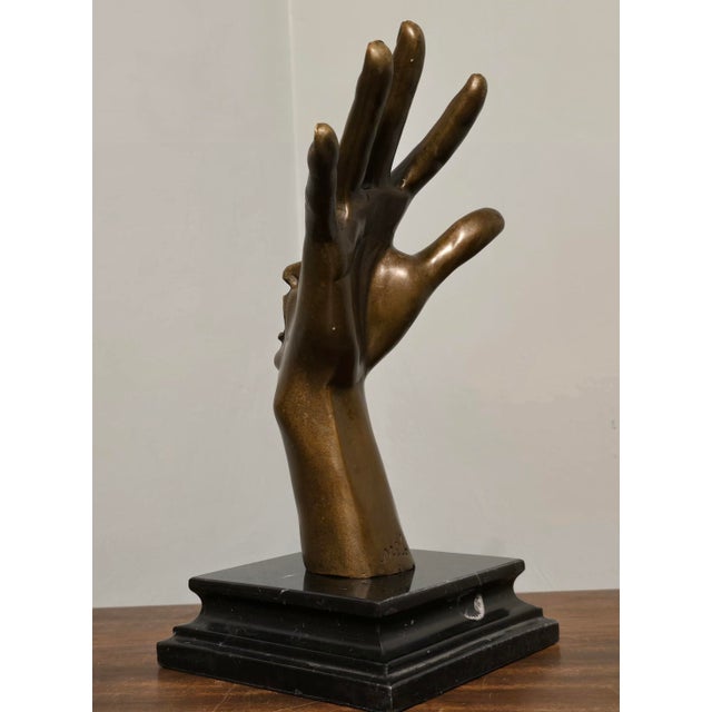 Late 20th Century Signed Solid Bronze Surrealist Hand and Face Sculpture For Sale - Image 4 of 10