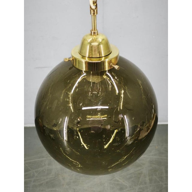 Czech Smoked Glass Globe and Brass Pendant Light, 1970s For Sale - Image 9 of 11