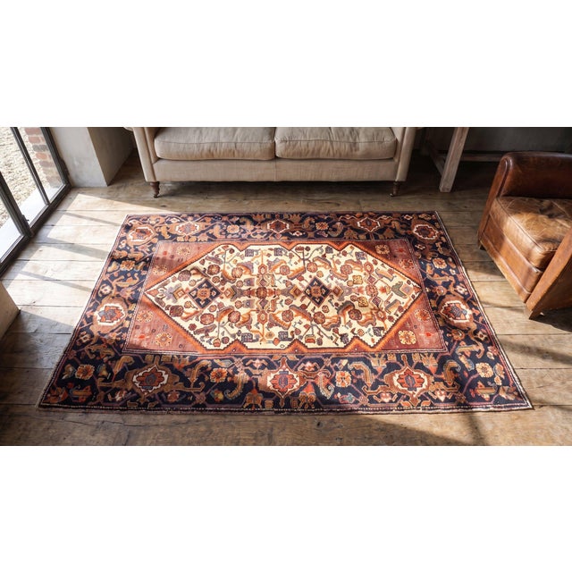 Tribal Geometric Herati Design Small Scatter Size Antique Late 19th Century Wool Pile Ivory Persian Malayer Area Rug For Sale - Image 9 of 11