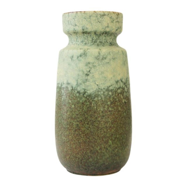 Small German ceramic vase produced in the 1970s in the West German Pottery tradition. The piece features a reactive high-...