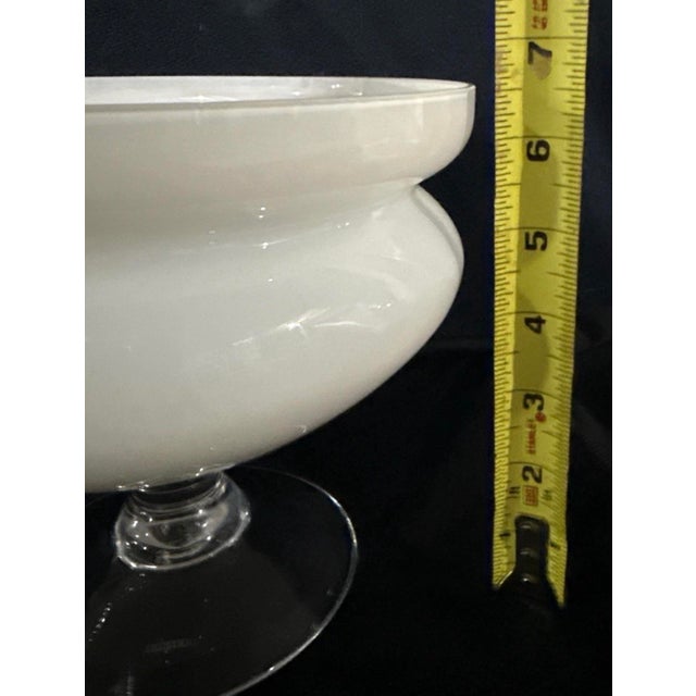 White Orrefors White Opaline Glass Pedestal Bowl / Scandinavian Modern Compote For Sale - Image 8 of 8
