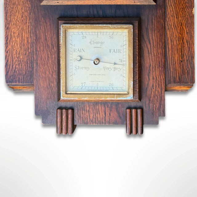 1940s Vintage Art-Deco Oak Wall Barometer & Mirror by T. A. Reynolds Son For Sale - Image 5 of 6