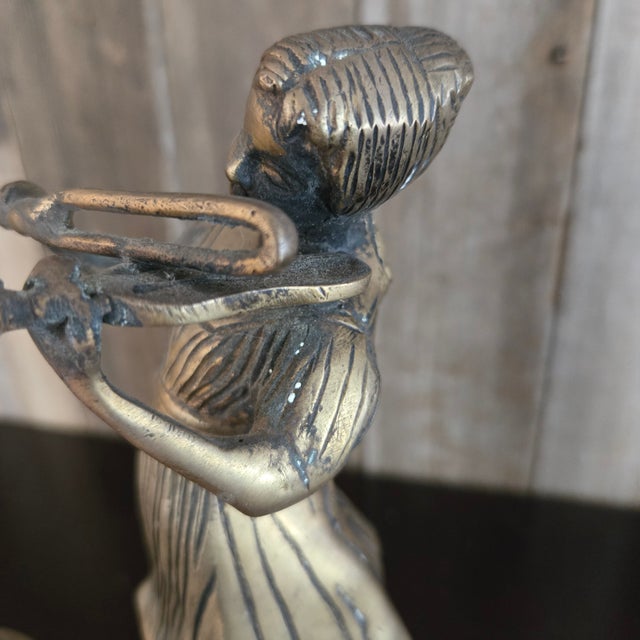 Cast Brass Bronze Musicians Playing Violin / Flute Pair Vintage Patina For Sale - Image 4 of 12