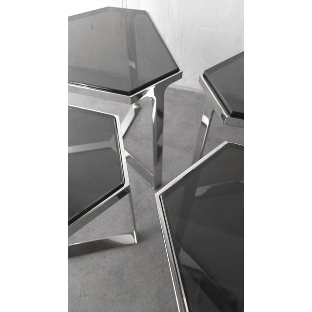 Chrome Donghia Kravet Forma Table in Polished Chrome and Smoked Glass - 6 Available For Sale - Image 8 of 16