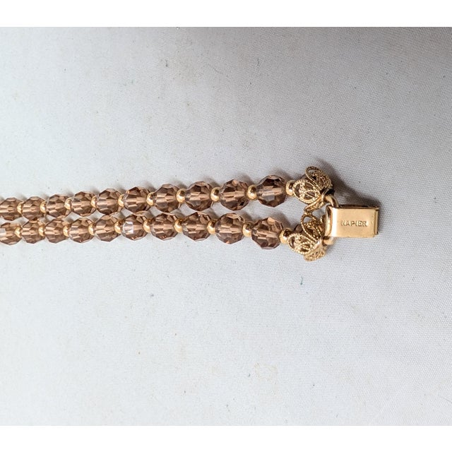 Metal Vintage 1960s Signed Napier 2-Strand Goldtone Faux-Topaz Beaded Bracelet For Sale - Image 7 of 8