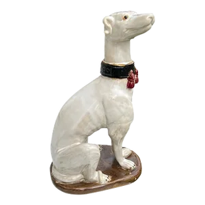 Late 20th Century Tall English Traditional Ceramic Greyhound Dog Statue in White