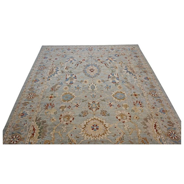 Islamic Afghan Wool Sultanabad 10X12 Slate, Ivory, Blue & Red Handmade Area Rug #1143280 For Sale - Image 3 of 7