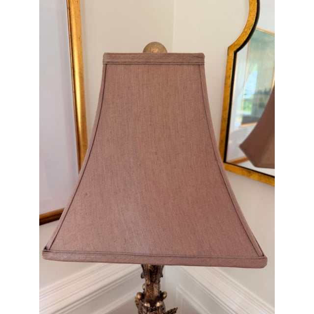 Hollywood Regency Antiqued Gold Crackle Finish Table Lamp With Acanthus Leaf Motifs - 33.5 Height For Sale - Image 3 of 8