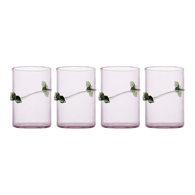 Pink Tumber with Rope & Flowers, Set of 4 For Sale