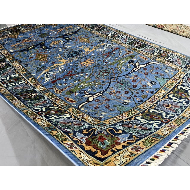 2000 - 2009 Blue Afghan Sultani Wool Rug, Natural Dye Persian Bijar Floral Design, 6′7″ × 9′9″ For Sale - Image 5 of 15