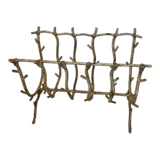 Brutalist Gold Twig Branch Iron Fireplace Log Holder - Magazine Newspaper Rack For Sale