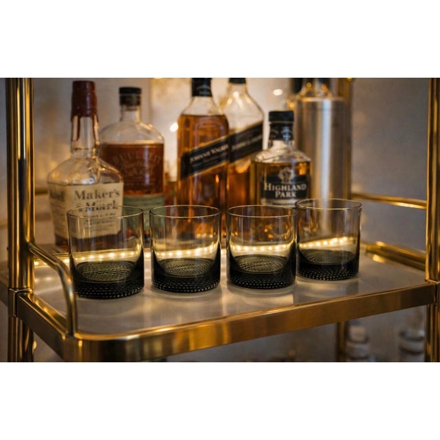 Mid 20th Century Mid-Century Scandinavian Smoked Glass Rocks Tumblers With Textured Bases - Set of 12 For Sale - Image 4 of 7