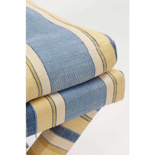 Pair of Striped Billy Baldwin Style Cross Leg Ottomans For Sale In Detroit - Image 6 of 8