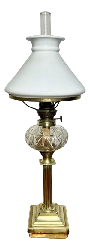 Antique Victorian Brass and Cut Glass Oil Table Lamp, 1860s