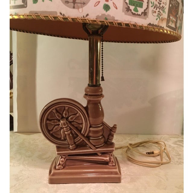 MidCentury Modern Spinning Wheel Lamp With Vintage Shade Chairish