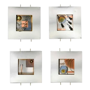 Modern Geometric Mixed Metal Dimensional Wall Sculptures by C Jere Series of 4