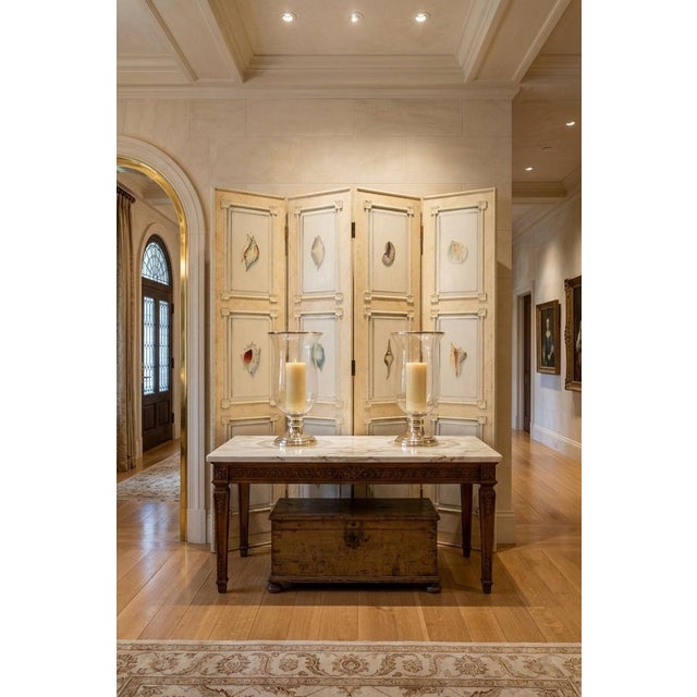 Khaki 1980s Four-Panel Hand-Painted Wooden Room Divider Screen For Sale - Image 8 of 10