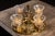 Metal Vintage Four-Lamp Flush Mount Brass Light Fixture With Floral Motif For Sale - Image 7 of 17