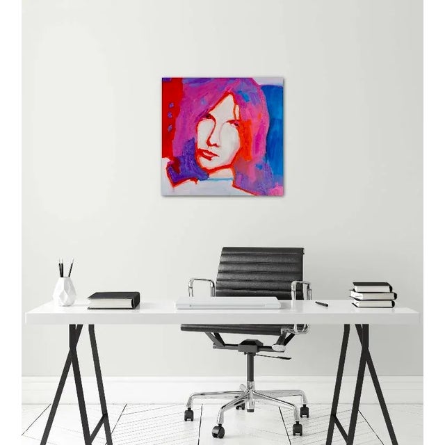 Textile Modern Figurative Portrait in Pop Art Style – Original Oil Painting For Sale - Image 7 of 12