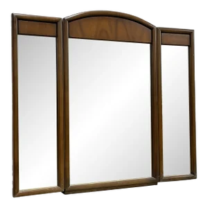 Large Mid Century Modern Walnut Three Panel Mirror, C. 1960's