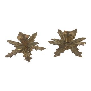 Vintage Brass Poinsettia Form Candle Holders - a Pair For Sale