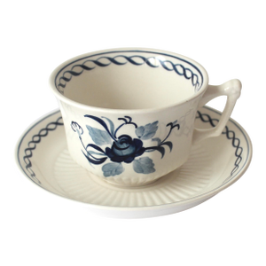 Early 20th Century Adams Baltic Cup and Saucer Set, Hand Painted Blue and White Floral