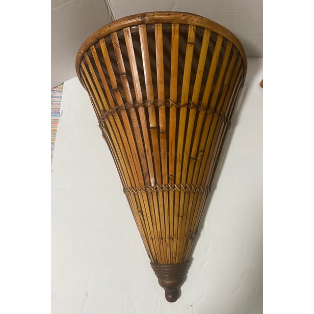 Wood Mid-Century Rattan / Bamboo Wall Shelf Sconce Attributed to Mario Lopez For Sale - Image 7 of 7