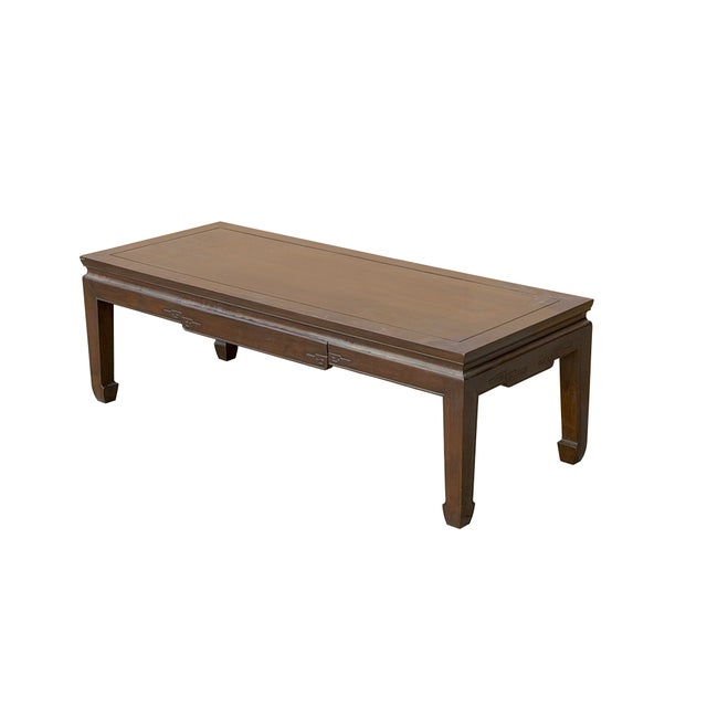 1970s Oriental Dark Brown Natural Wood Drawers Rectangular Low Coffee Table For Sale - Image 5 of 12