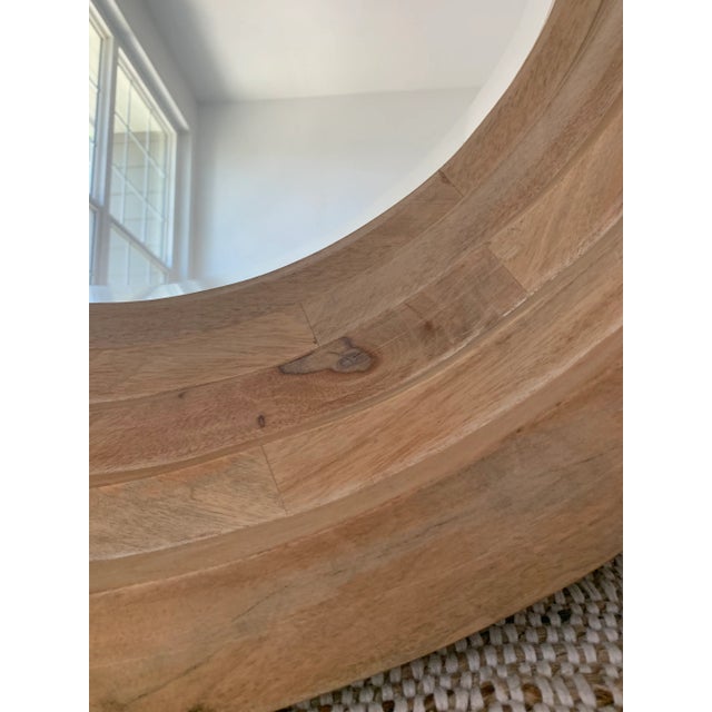 Wood Vintage White Oak Circular Wall Mirror For Sale - Image 7 of 10