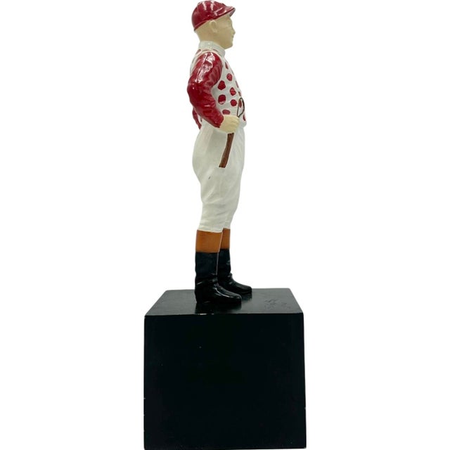 American Vintage Red Polka Dot Equestrian Jockey Bookend Statue 13"h For Sale - Image 3 of 12