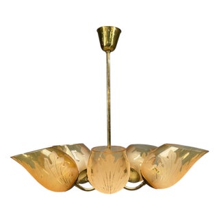 Carl Erik Bodén, Chandelier, Brass, Glass, Sweden, 1940s For Sale