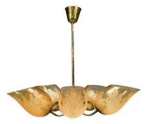 Carl Erik Bodén, Chandelier, Brass, Glass, Sweden, 1940s