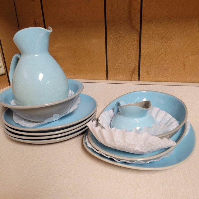 Harker Blue Mist Stone China Plates, Pitcher, Serving Dishes - 10 Pieces For Sale - Image 12 of 12
