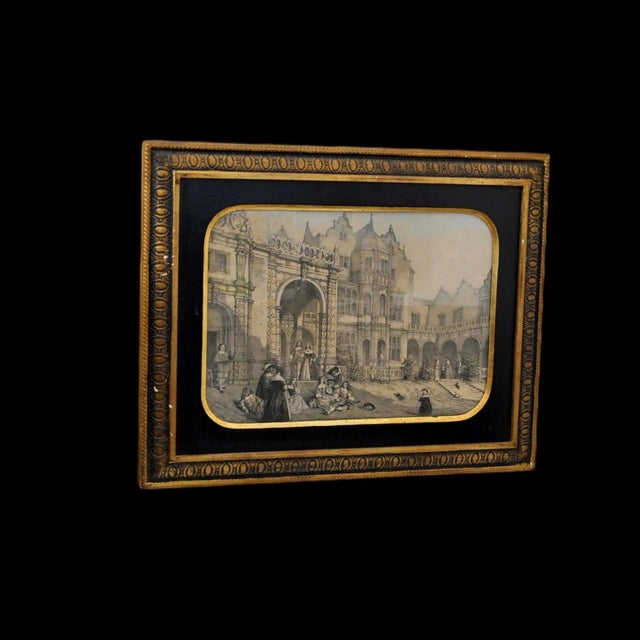 Original Antique Engraving Art of Flemish Royal Courtyard, B Altman & Co Wood Frame Chairish