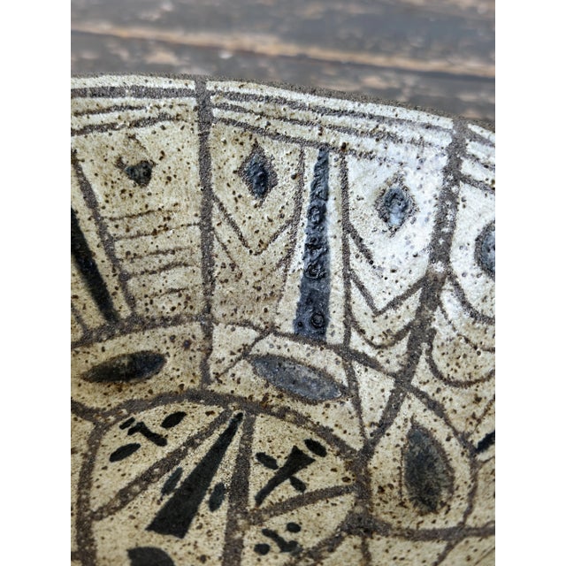 Vintage Triangular Stoneware Bowl With Geometric Glaze Detailing, Circa 1970s For Sale - Image 9 of 14