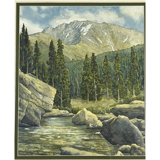 Original Stephen Smalzel Framed Watercolor Painting 'Rocky Mountain Landscape' For Sale - Image 4 of 13