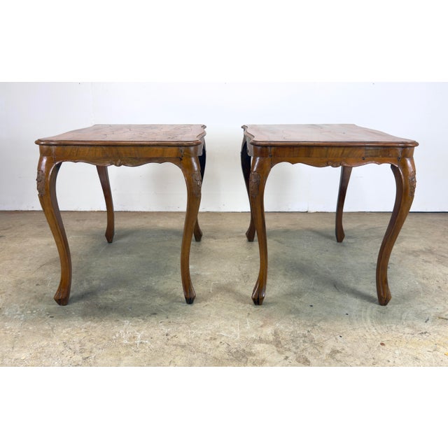 Rococo Early 20th Century Italian Walnut / Olive Burl Wood Side Tables For Sale - Image 3 of 12