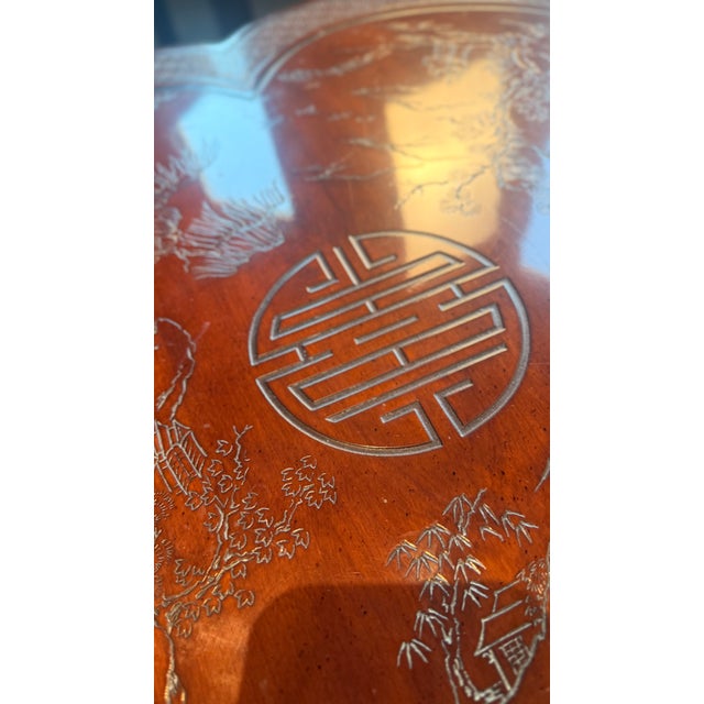 1980s Pair of Drexel Heritage Chinoiserie Clover Form Side Tables With Etched Tops For Sale - Image 12 of 15