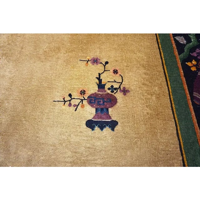 Textile 1920s Beige Open Field Vase Antique Chinese Art Deco Carpet 9' X 11'6" Knotted Wool Rug For Sale - Image 7 of 13