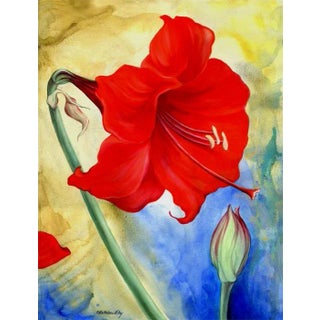 "Red Blossoms 2" Contemporary Botanical Still Life Mixed-Media Painting For Sale