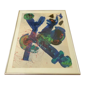 1980s Vintage Surrealistic Abstract Painting Signed, Framed