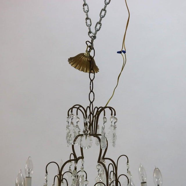 1930s Antique Bronze and Cut Crystal Eight Light Chandelier C1930 For Sale - Image 5 of 10