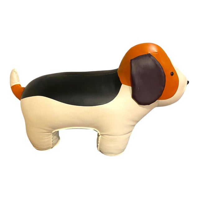 Late 20th Century Dog Footstool Kid's Chair Ottoman 41" Large Oversized Beagle Faux Leather Cool Decor For Sale - Image 12 of 12
