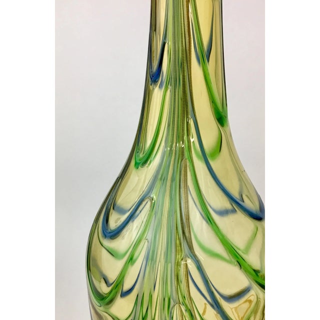 Mid-Century Modern Italian Amber Glass Drape Pattern Lamps - a Pair For Sale - Image 3 of 5