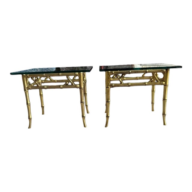Pair of Phyllis Morris Style Gilt Faux Bamboo Gold Side Tables For Sale