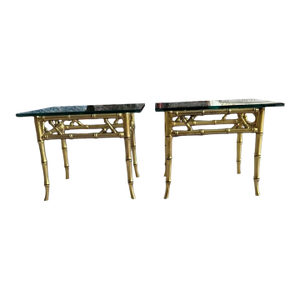 Pair of Phyllis Morris Style Gilt Faux Bamboo Gold Side Tables